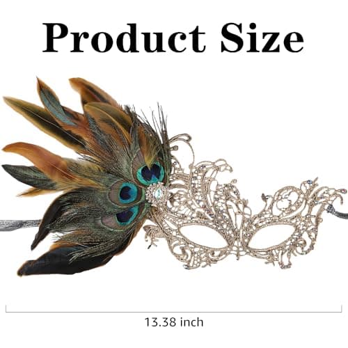 Zinniday Women's 1920s Peacock Feather Masquerade Mask for Halloween & Mardi Gras