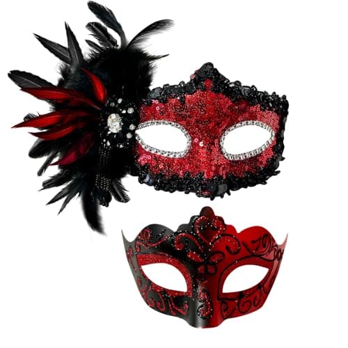 Allruyee 2025 New Feather Masquerade Mask for Couples