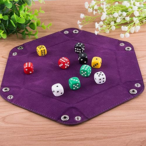 Foldable Dice Tray Set for RPG, DND and Table Games - 4 Hexagon Holders in Violet, Coffee, Green, and Red