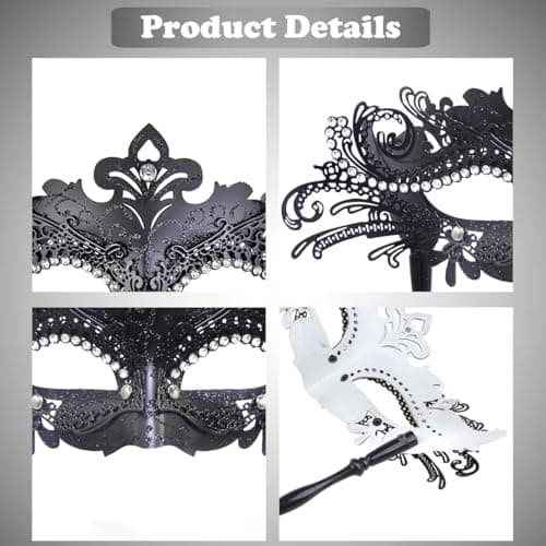 G YITENG Filigree Rhinestone Venetian Mask with Handle for Mardi Gras