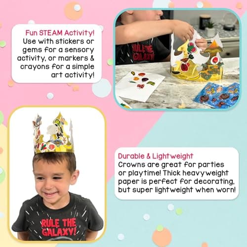 Hygloss White Paper Crowns - Customizable, Durable Party Hats, Made in USA, 144 Pack