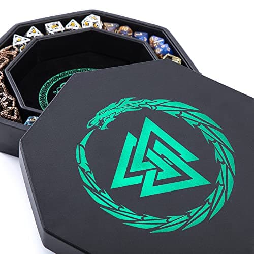 Copper Valknut & Dragon Dice Tray - 8 Inch DND & RPG Rolling Tray with Box Storage