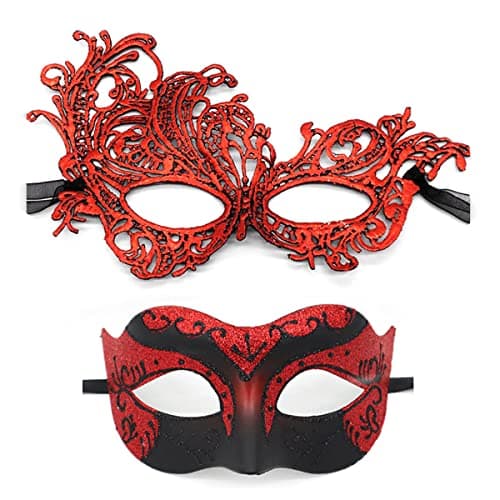 Cosmer Masquerade Mask for Couples Halloween Party 2Pack