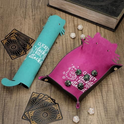 2Pcs Cat Dice Tray & Holder: Portable Leather Folding Storage, Decorative Desk Organizer, DND Gift