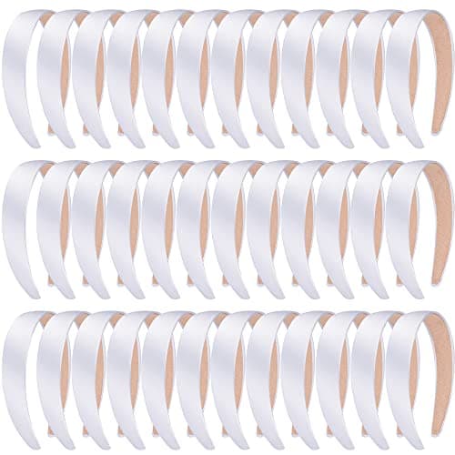 SIQUK 36 White Satin Non-Slip Headbands for Women - Perfect for Hair Styling Events