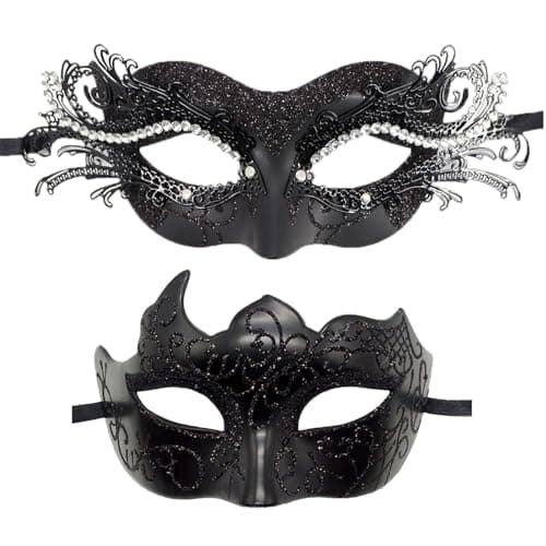 ZbFwmx Couple Black Masquerade Mask Set for Cosplay Party