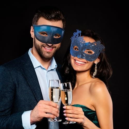 Zinniday 2-Pcs Venetian Lace Masquerade Mask Set for Couple