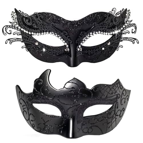 BCARICH Venetian Masquerade Masks for Couples, Women Cosplay with Rhinestone