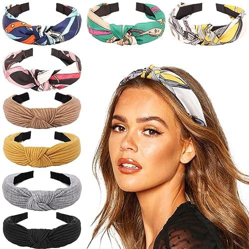 DRESHOW 8 Pack Knotted Headbands for Women Wide Turban Yoga Exercise Accessories