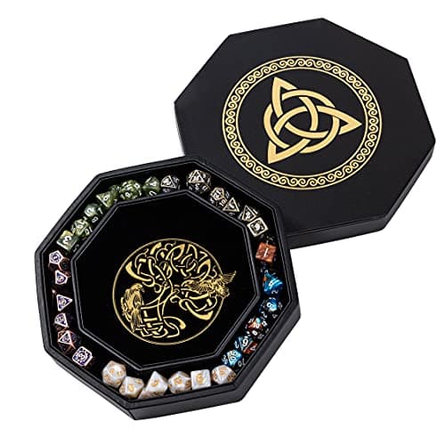 Premium 8" Dungeons and Dragons Dice Tray - Gold World Tree & Triquetra Design - Perfect for Rolling & Storage