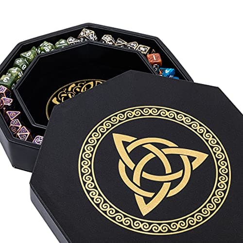 Exquisitely Detailed Green World Tree & Triquetra 8" DND Dice Tray - Premium Roll & Storage