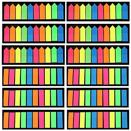 Neon Colored 3000 Piece Index Tabs, Fluorescent Stickers for Books (12 Sets, 2 Designs)