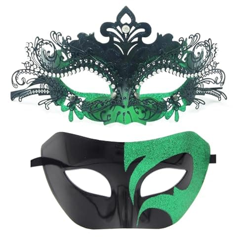 Seglorwy Black Masquerade Mask for Couples, Venetian Mardi Gras Halloween Party