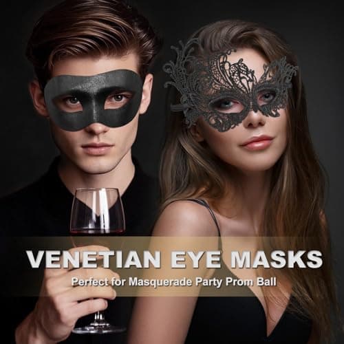 Aqearl Venetian Masquerade Mask for Couples Halloween Party Costume