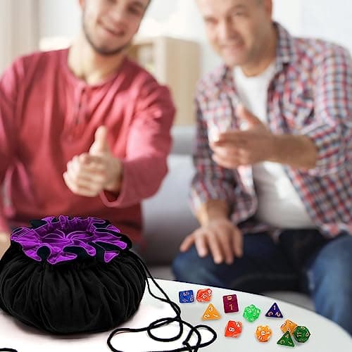 SIQUK Large Capacity Dice Bag with Pockets (Black & Dark Violet)