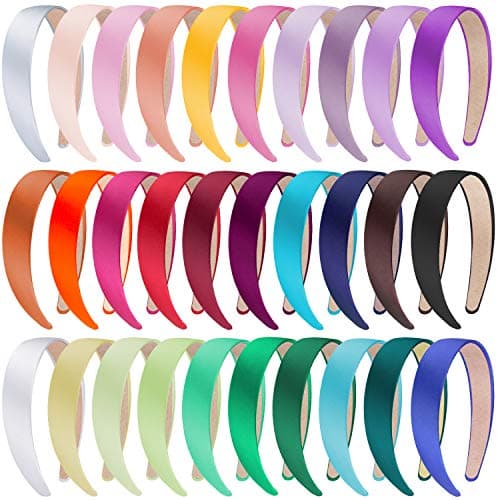 SIQUK White 1 Inch Hard Satin Headbands for Women for DIY Hair Accessories