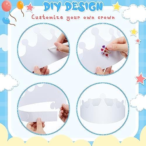 200pcs White Paper Crowns for Kids Birthday Parties Baby Showers Decorations Supplies