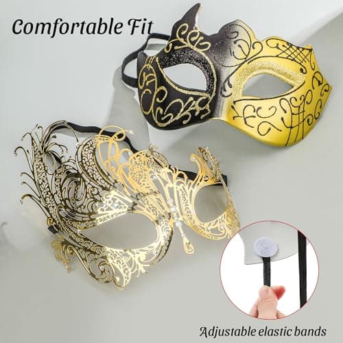 YU FENG Venetian Masquerade Mask for Women, Couples & Besties Prom, Balls, Mardi Gras, Halloween & Parties Costume Mask