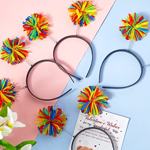 Tigeen Rainbow Pom Pom Headband for Women & Adults Birthday Party Accessories