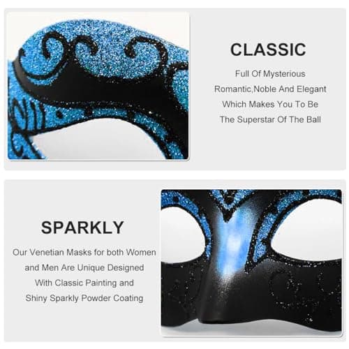 Ralleyfun Masquerade Mask for Couple, Venetian Mask for Halloween & Mardi Gras