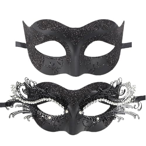 ZbFwmx Couple Black Masquerade Mask Set for Cosplay Party