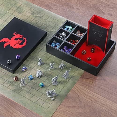 Red 3-in-1 DND Dice Tray & Tower with Storage, Portable D&D Dice Holder