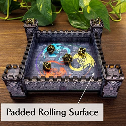 Castle Dice Rolling Tray | Square Wooden DND Dice Tray - USA | Dungeons and Dragons
