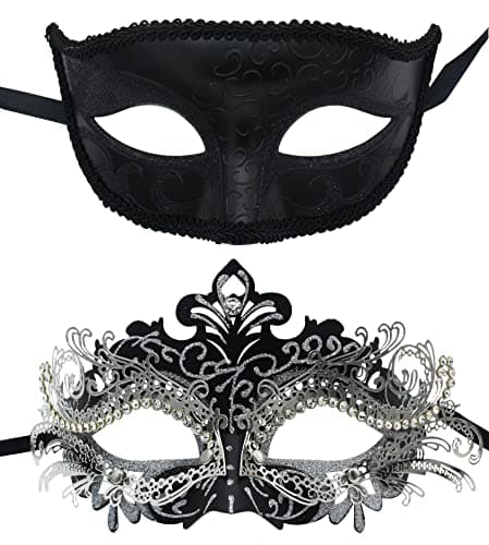 ZbFwmx Couple Black Masquerade Mask Set for Cosplay Party