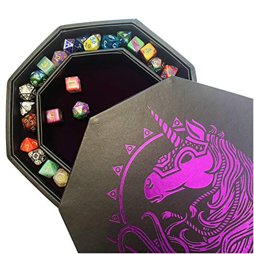 Blue Octagonal Dice Tray with Lid and Staging Area - Holds 5 Sets of RPG Dice