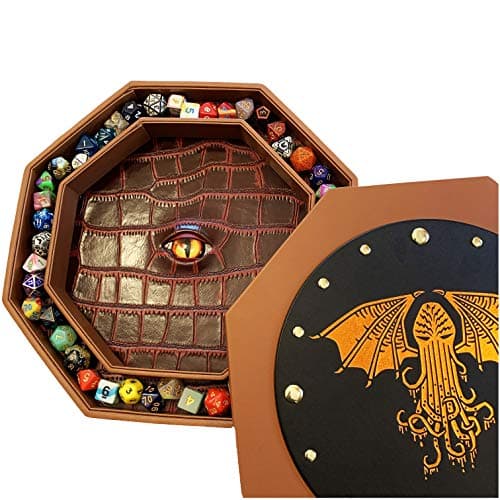 Cthulhu Tome Red Dice Tray - 9" Octagon with Lid & D&D Dice Staging