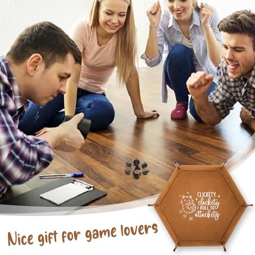 Hexagonal Leather Dice Tray for Novelty Cat Folding Dice Holder Desk OrganizerFunny Gift for RPG Players
