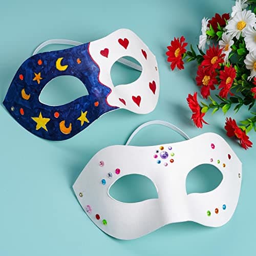 Yookat 14-Piece White Paintable Paper Art Masks - Mardi Gras Masquerade