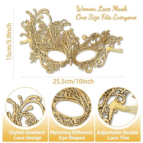 Kooirsp Soft Lace Women's Masquerade Mask for Mardi Gras & Halloween