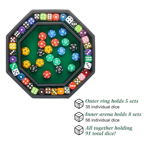 Green Felt Lined PU Leather Octagon Dice Tray with Lid
