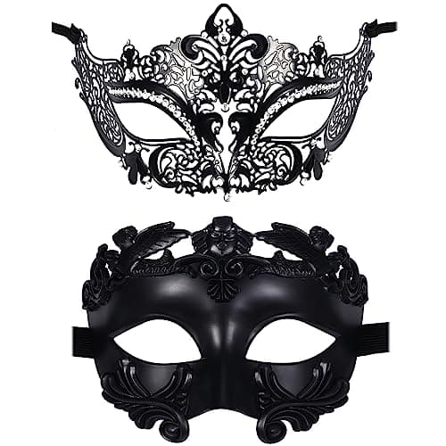 Vtrem Black Mardi Gras Masquerade Mask Set for Couples