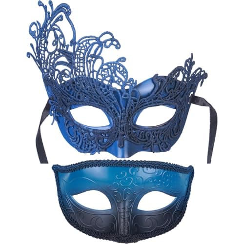 Zinniday 2-Pcs Venetian Lace Masquerade Mask Set for Couple