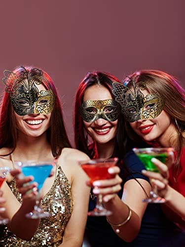 Civaner 2-Pc Couples Butterfly Rhinestone Mask for Halloween Party
