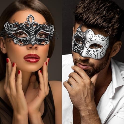 OIDEA Masquerade Mask Couples Set: Rhinestones Cosplay Party Mask