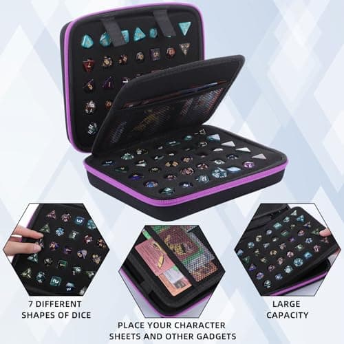 Aoriher Dice Case for D&D and Table Games, Holds 70 Dice (Purple)