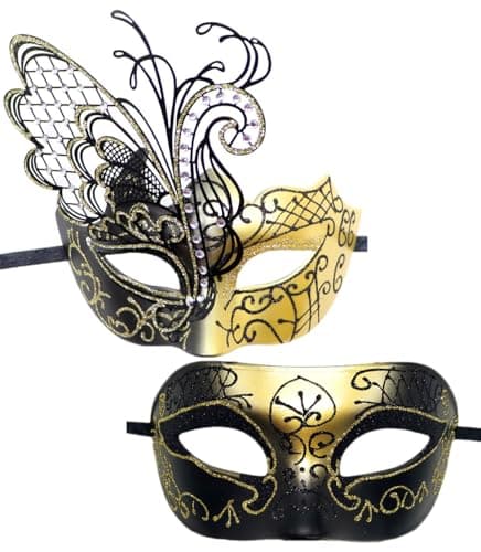 OIDEA Couples Masquerade Mask Set: Shiny Rhinestones Butterfly Costume