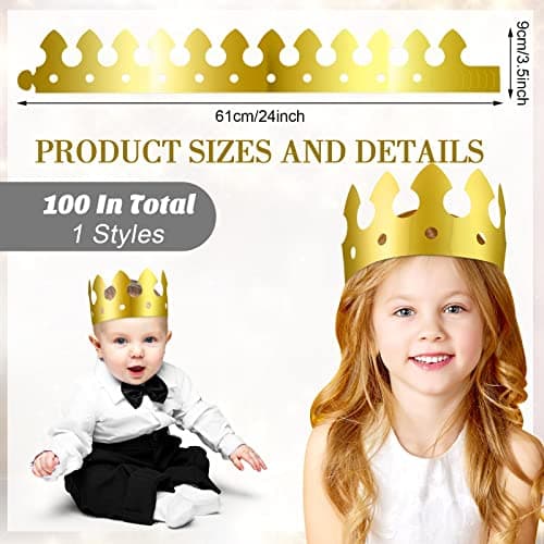 Classic Gold Birthday Crowns - 100 Pieces for Adults