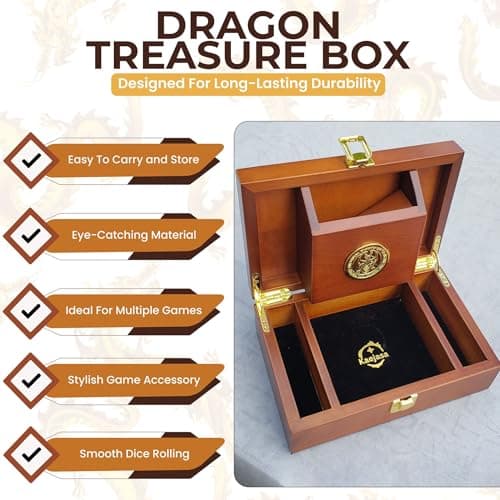 Dragon Treasure Box Dice Tower & Tray (9" x 6" x 3") | Wooden DND Accessory