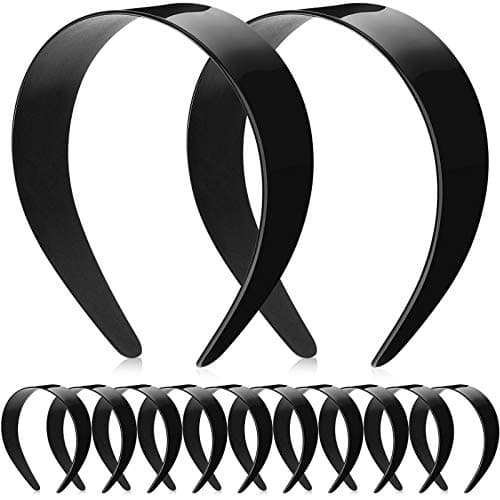 Chuangdi 12 Piece Black Wide Hard Plastic Headband for Women's DIY Hair Accessories