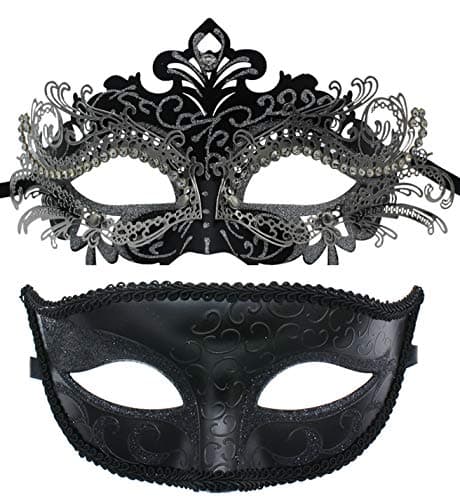 ZbFwmx Couple Black Masquerade Mask Set for Cosplay Party