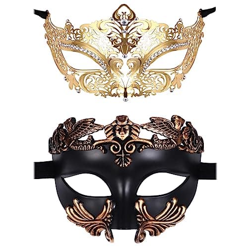 Vtrem Black Mardi Gras Masquerade Mask Set for Couples