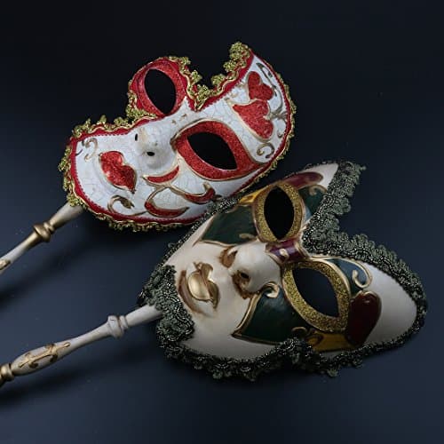 YU FENG 2 Pack Couple's Venetian Masquerade Mask on a Stick for Carnival