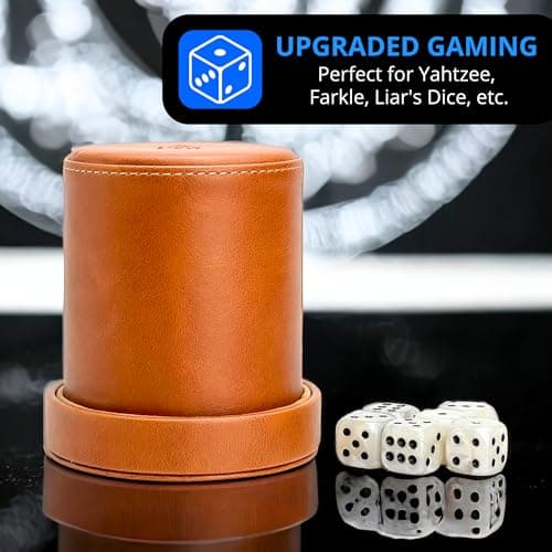 Luck Lab Brown Leather Dice Cup with Lid & Tan Velvet Interior for Quiet Rolling - Perfect for Board Games