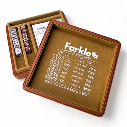 Luck Lab Farkle Dice Tray & Storage Case - 2 Sets of Pearl Dice, Score Pad, Pen Holder (Brown)
