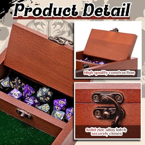 Wooden Dice Tray with Storage & Travel Lid Secures Metal Latch