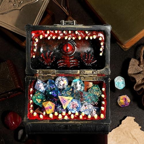 Large DNDND Mimic Chest Dice Storage Box for 6 Sets of Polyhedral Dice - Great Gift for D&D Players and DM Masters